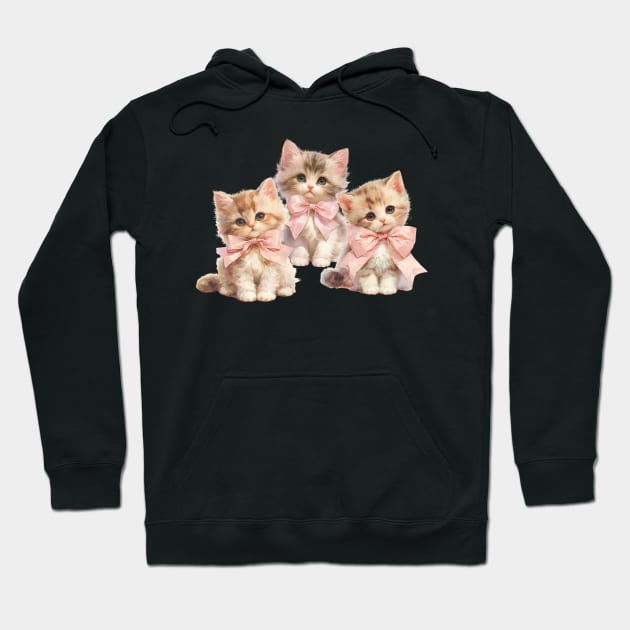 Coquette Cute Kittens with Pink Bows Hoodie by Mind Your Tee